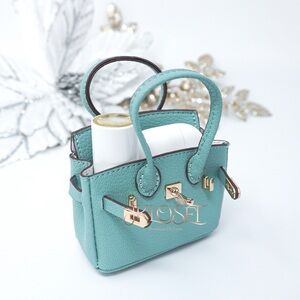 Mini Bag Charm with twilly and storage display box- Tiffany blue birkin like bag